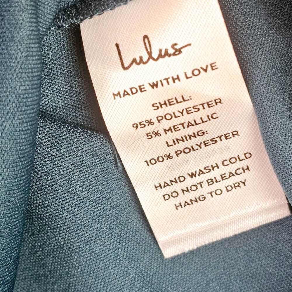 Lulus Ailey Halter Mini Twisted Back Metallic Threaded Gold Teal Skater Dress, S - Picture 9 of 10